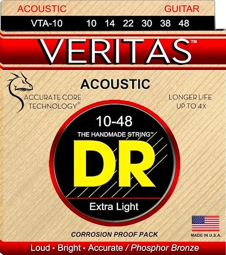 DR Strings VTA-10 Veritas Phosphor Bronze Acoustic Guitar Strings. 10-48