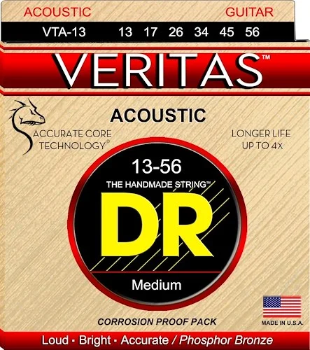 DR Strings VTA-13 Veritas Phosphor Bronze Acoustic Guitar Strings. 13-56