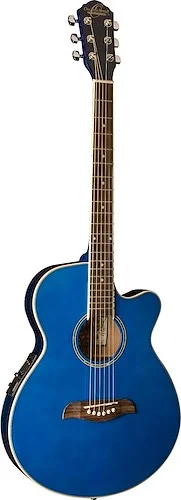 Oscar Schmidt OG8CETBL-A Folk Cutaway Acoustic Electric Guitar. Trans Blue