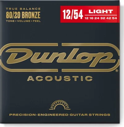 Dunlop - DAB1254 - 80/20 Light Acoustic - 6 String Guitar Set, 012-.054