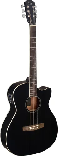 Black acoustic-electric auditorium guitar with solid spruce top, Bessie series