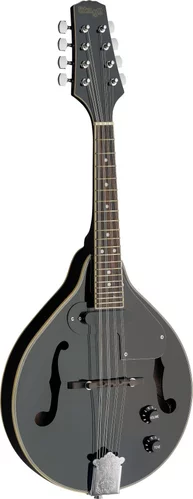 Black acoustic-electric bluegrass mandolin with nato top