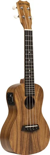 Electric-acoustic traditional concert ukulele with flamed acacia top