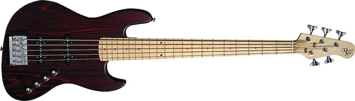 Element 5 Electric Bass - Trans-Red Finish - With Open Pore Maple Fretboard