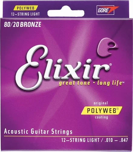 Elixir 11150 80/20 Bronze (12 String) Acoustic Guitar Strings with POLYWEB. Light 10-47 & 10-27
