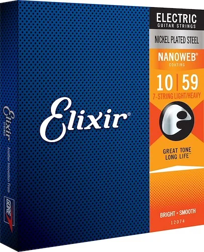 Elixir 12074 Nickel Plated Steel (7 String) Electric Guitar Strings with NANOWEB. Light Heavy 10-59