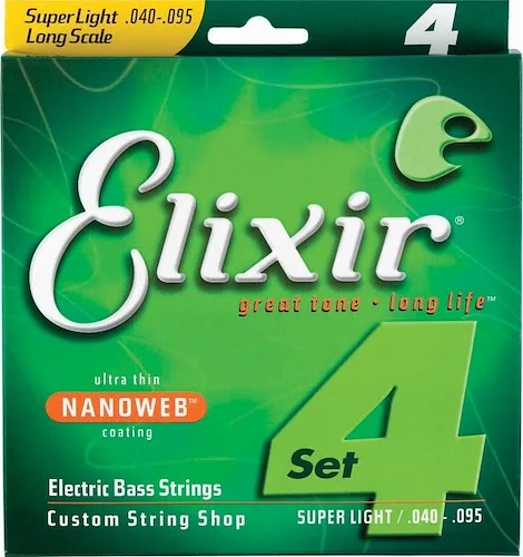 Elixir 14002 Nickel Plated Steel Bass Strings with NANOWEB. Long Scale Super Light 40-95