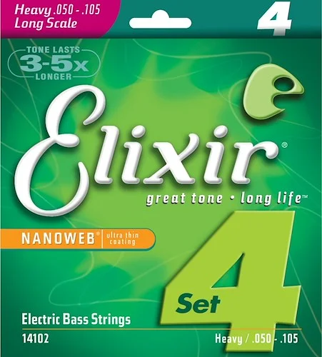 Elixir 14102 Nickel Plated Steel Bass Strings with NANOWEB. Long Scale Heavy 50-105