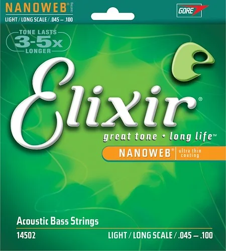 Elixir 14502 80/20 Bronze Acoustic Bass Strings with NANOWEB. Long Scale Light 45-100