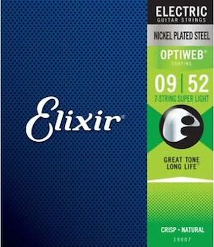 Elixir 19007 Nickel Plated Steel (7 String) Electric Guitar Strings with Optiweb. Super Light 9-52