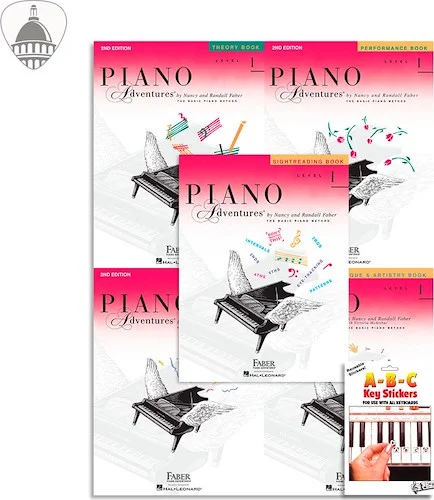Faber Piano Adventures Level 1 Bundle- Lesson, Performance, Technique & Artistry, and Theory Books 5 in 1 Package with ABC Keyboard Stickers