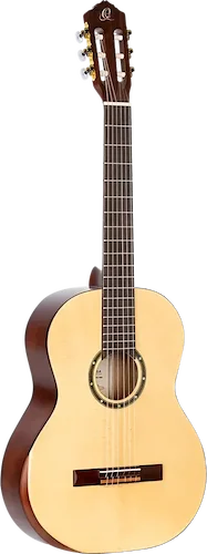 Ortega Guitars 6 String Student Series Pro w/Arm Rest Solid Top Nylon Classical Guitar, Right