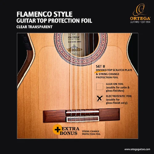 Flamenco Divided Top Scratch Plate Pickguard w/ String Change Foil - Electrostatic - Transparent