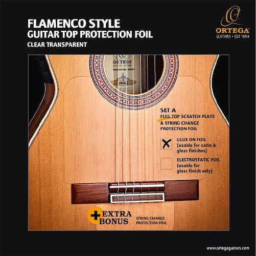 Flamenco Full Top Scratch Plate Pickguard w/ String Change Foil - Permanent - Transparent
