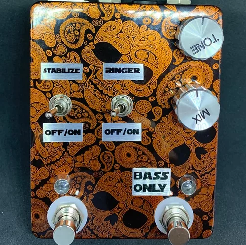 Flattley Guitar Pedals Bass Sub Octave with Ring Mod - Black & Candy Orange/Silver Paisley Skulls