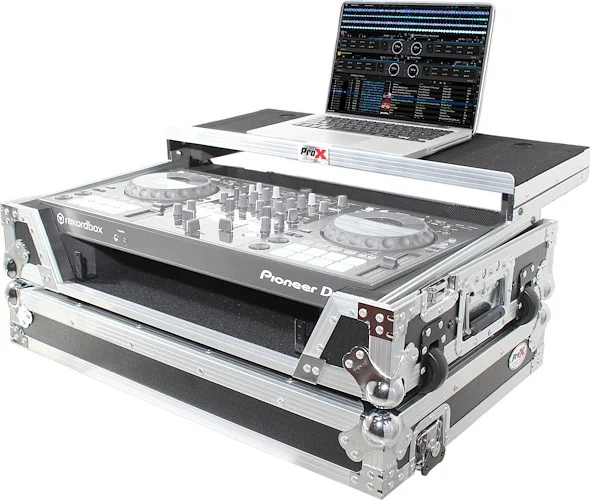 Flight Case For Pioneer DDJ-800 Digital Controller W-Sliding Laptop Shelf and Wheels & 1U Rackspace