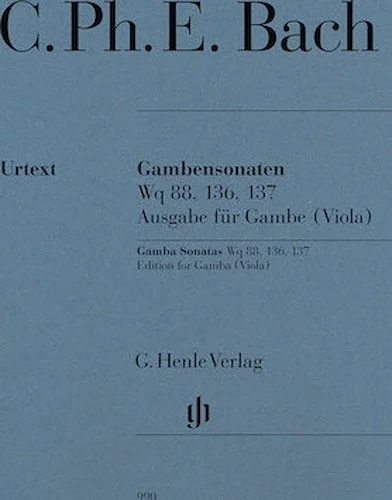 Gamba Sonatas, Wq 88, 136, 137 - Edition for Gamba (Viola)
with marked and unmarked string parts