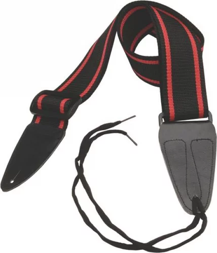 Guitar Strap with Leather Ends (Black with Red Stripes)
