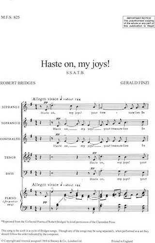 Haste on, my joys! - No. 6 from Seven Poems of Robert Bridges