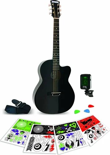 Hohner Rockwood 3/4 Acoustic Guitar Package w/ Tuner, Strap, Picks & Stickers - Black