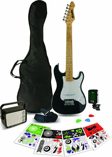 Hohner Rockwood 3/4 Electric Guitar Package w/ Amp,Tuner, Strap, Picks & Stickers - Black