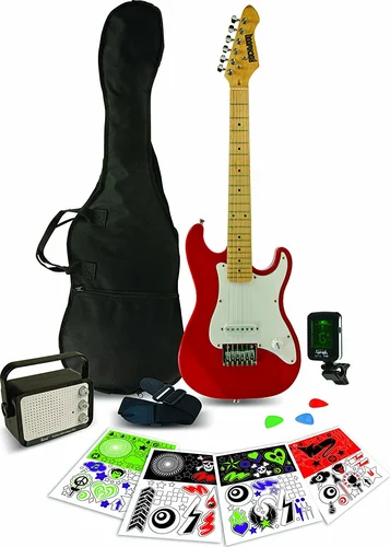 Hohner Rockwood 3/4 Electric Guitar Package w/ Amp,Tuner, Strap, Picks & Stickers - Red