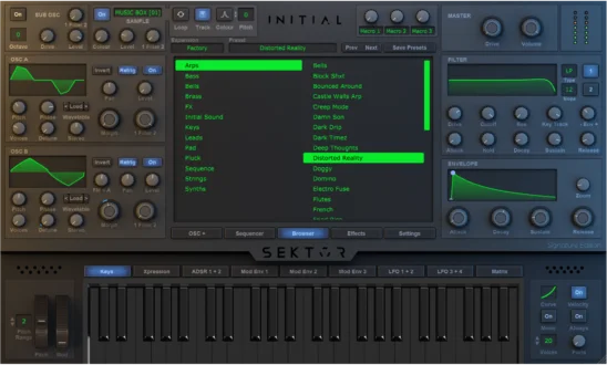 Initial Audio Sektor (Download)<br>A polyphonic wavetable synth plugin with a highly intuitive user interface and a lot of customization features