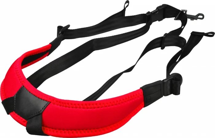 Junior fully-adjustable saxophone harness with soft shoulder padding, red Image