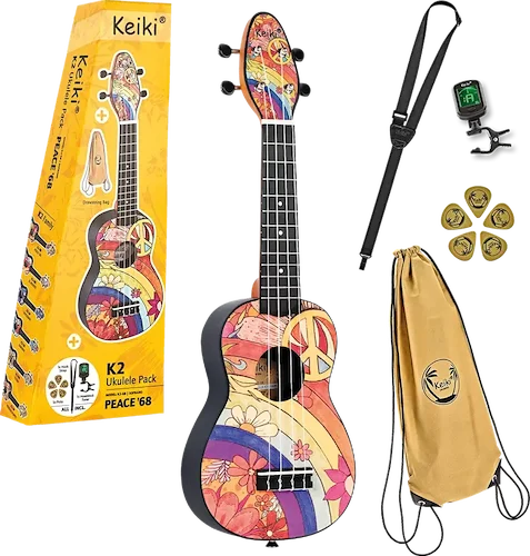 Keiki® K2 Series Soprano Ukulele Pack - Includes: Tuner, Picks, Strap & Tote Bag