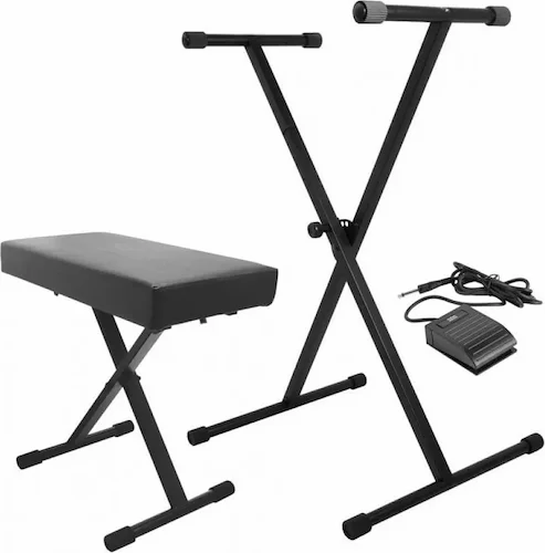 Keyboard Stand and Bench Pack with Keyboard Sustain Pedal