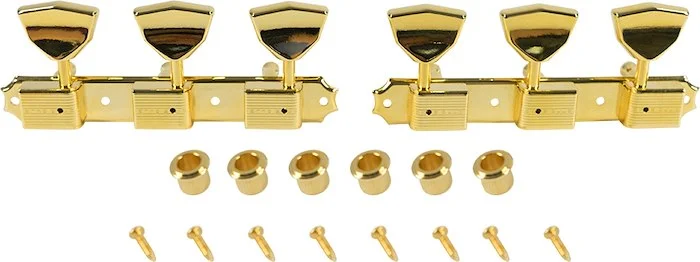 Kluson 3 On A Plate Deluxe Series Tuning Machines - Single Line - Standard Post - Gold With Butterfl