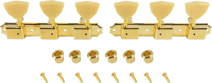 Kluson 3 On A Plate Deluxe Series Tuning Machines - Single Line - Standard Post - Gold With Butterfl