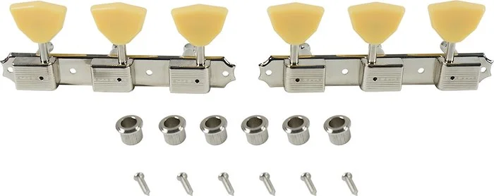 Kluson 3 On A Plate Deluxe Series Tuning Machines - Single Line - Standard Post - Nickel With Butter