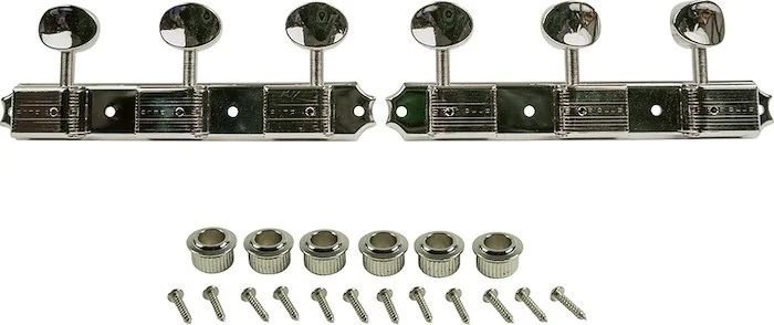 Kluson 3 On A Plate Deluxe Series Tuning Machines - Single Line - Standard Post - Nickel With Oval M