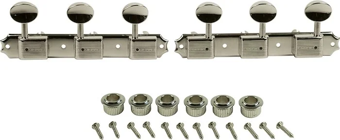 Kluson 3 On A Plate Deluxe Series Tuning Machines - Single Line - SafeTi Post - Nickel With Oval Met