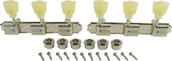Kluson 3 On A Plate Deluxe Series Tuning Machines - Double Line - Standard Post - Nickel With Double