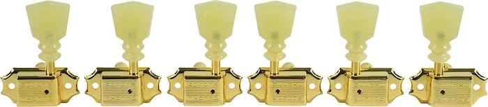 Kluson 3 Per Side Deluxe Series Tuning Machines - Double Line - Standard Post - Gold With Double Rin