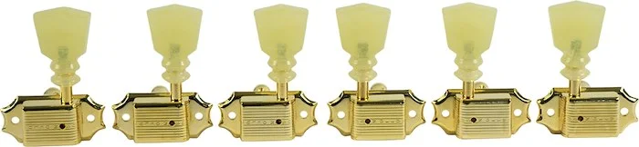 Kluson 3 Per Side Deluxe Series Tuning Machines - Single Line - Standard Post - Gold With Double Rin