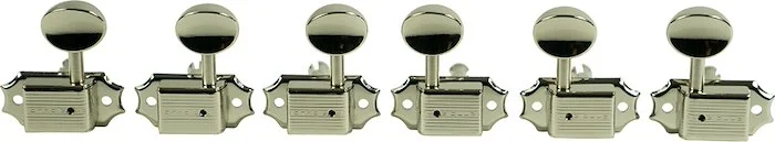 Kluson 3 Per Side Deluxe Series Tuning Machines - Single Line - SafeTi Post - Nickel With Metal Oval
