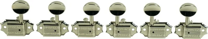 Kluson 3 Per Side Deluxe Series Tuning Machines - Double Line - SafeTi Post - Nickel With Metal Oval