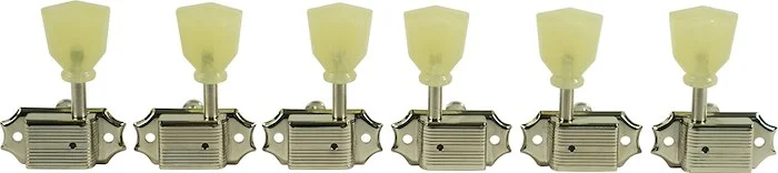 Kluson 3 Per Side Deluxe Series Tuning Machines - No Line - Standard Post - Nickel With Plastic Keys