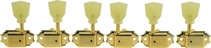 Kluson 3 Per Side Deluxe Series Tuning Machines No Line - Standard Post - Gold With Plastic Keystone Buttons