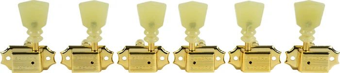 Kluson 3 Per Side Locking Deluxe Series Tuning Machines - Double Line - Gold With Double Ring Plasti