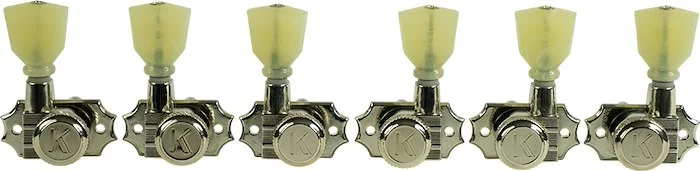 Kluson 3 Per Side Locking Revolution Series G-Mount Tuning Machines Nickel With Plastic Keystone But