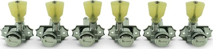 Kluson 3 Per Side Locking Revolution Series G-Mount Non-Collared Tuning Machines Chrome With Plastic Image