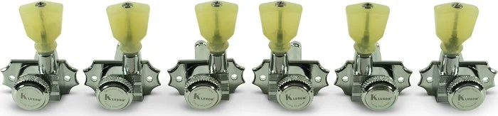 Kluson 3 Per Side Locking Revolution Series G-Mount Non-Collared Tuning Machines Chrome With Plastic