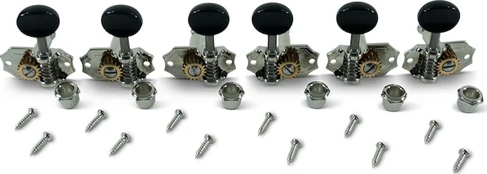 Kluson 3 Per Side Prestige Series Vertical Mount Open Bronze Gear Tuning Machines Nickel With Black 