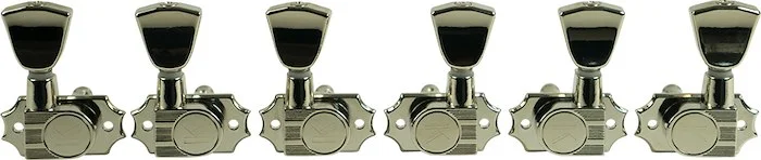 Kluson 3 Per Side Revolution Series G-Mount Tuning Machines Nickel With Metal Keystone Button