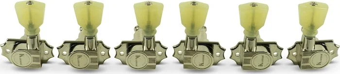 Kluson 3 Per Side Revolution Series G-Mount Tuning Machines Nickel With Plastic Keystone Button