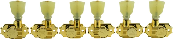 Kluson 3 Per Side Revolution Series G-Mount Non-Collared Tuning Machines Gold With Plastic Keystone 